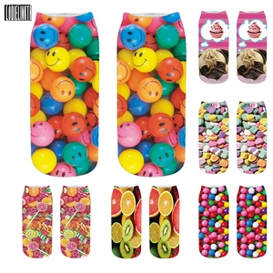 Хлопковые носки с 3D принтом еды, веселые короткие носки с принтом гамбургеров, картошки, фруктов, леденцов в стиле Харадзюку для женщин