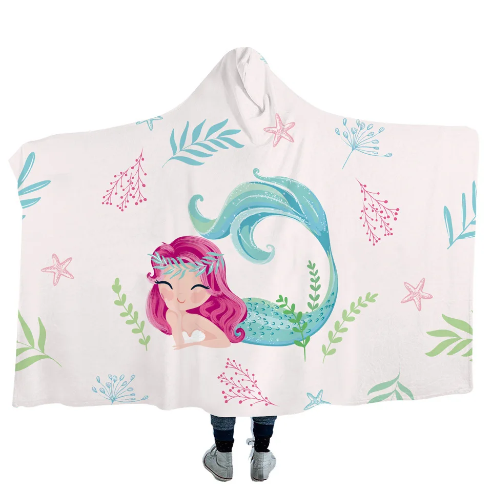 

Europe and America Deep Sea Mermaid Hooded Blanket Cloak Wearing a Hood Blanket Cloak Thicken Sofa Bed blankets for beds