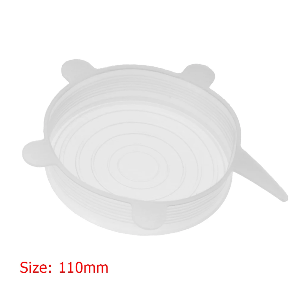 1pc white 110mm 1/4/6 шт многоразовые силиконовые Обёрточная бумага прокладка крышки Еда свежие Обёрточная бумага крышки стрейч Обёрточная бумага печать крышка для домашнего хранения Кухня инструменты - Цвет: 1pc white 110mm