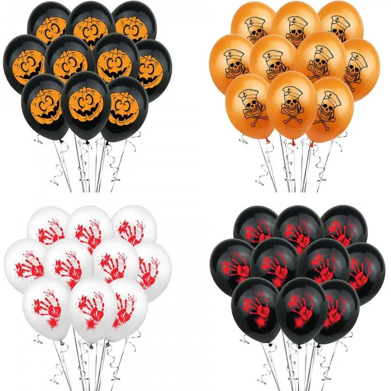 

10Pcs Halloween Decoration Pumpkin Skull Latex Balloons Happy Halloween Decor Black White Balloons for Home DIY Party Supplies