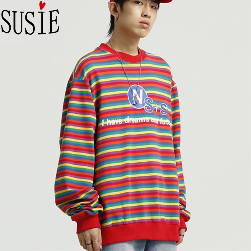 Мужская толстовка в полоску разноцветные пуловеры модная уличная одежда