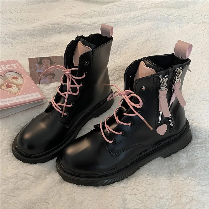 Japanese Gothic Black Winter Lace Up Anime Cosplay Lolita Shoes Women Martins Unkle Boots Harujuku Feminine Vintage Mid Heel