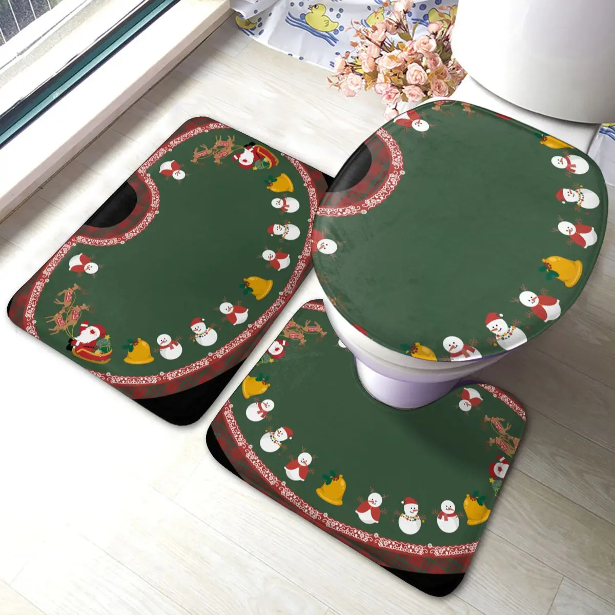 

Children's Christmas Cloak-01 Bath Mat Christmas 3 Piece Washable Foot Bathroom Mat Set Vintage Polyester Bathroom Rug