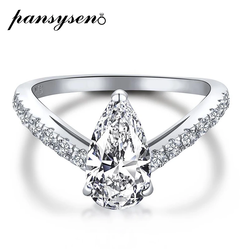 

PANSYSEN Luxury 100% 925 Sterling Silver Pear Cut Simulated Moissanite Diamond Wedding Cocktail Rings for Women Men Fine Jewelry