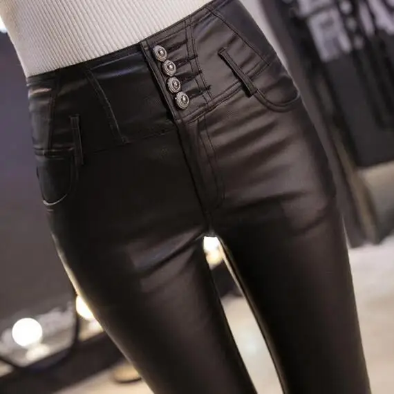 Новинка 2020 повседневные женские кожаные штаны средняя эластичная талия