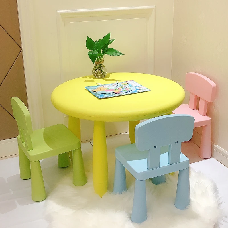The round table student desk kids and chair set for Pure color contracted |