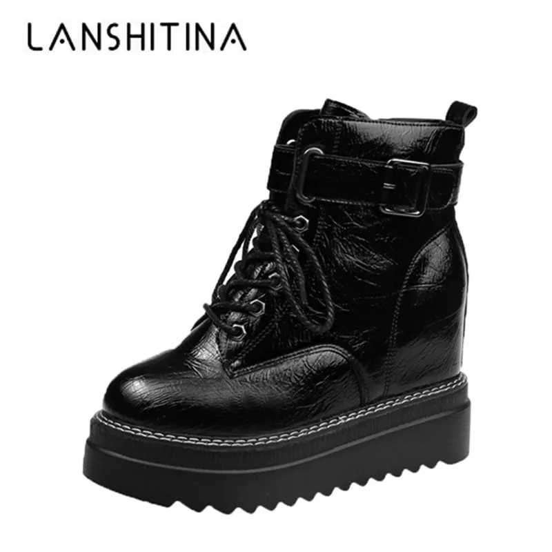 Новинка осенние женские ботильоны ботинки на платформе с каблуком 9 см черные