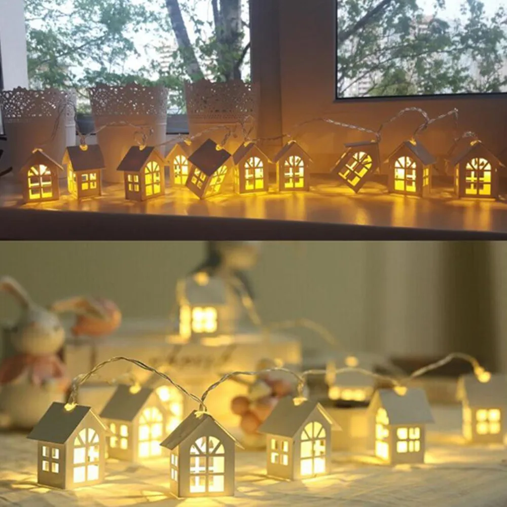 2M 10 LED Wood House Lamp Christmas Decor String Light Garland Holiday New Year Novelty Room Wedding Party DIY Decoration | Лампы и