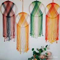colorful creative wooden round cotton macrame wall hanging tapestry hand woven nordic style room house decor bohemian decoration