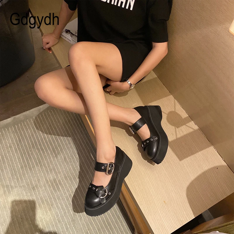 Gdgydh/пикантная обувь Mary jane на каблуке с пряжкой Сезон весна осень Черная