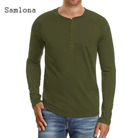 samlona trendy 2021 spring autumn mens t shirt new leisure casual masculinas ropa top pullovers green black skinny male clothing