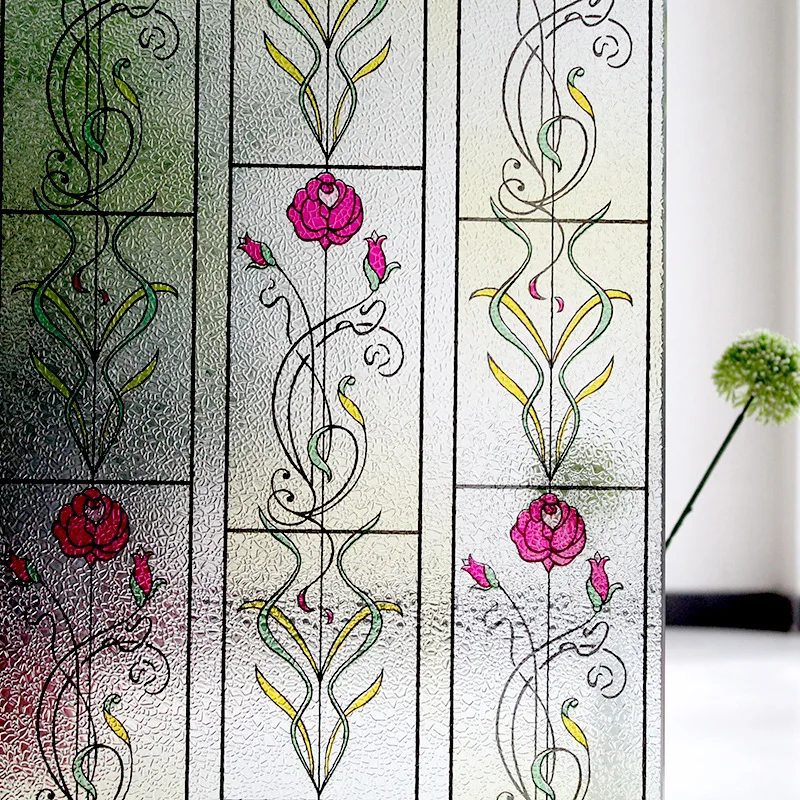 

0.9x2m 3D stained glass stickers for windows Opaque stripe lines geometry flower sunscreen window stickers colorful raamfolie