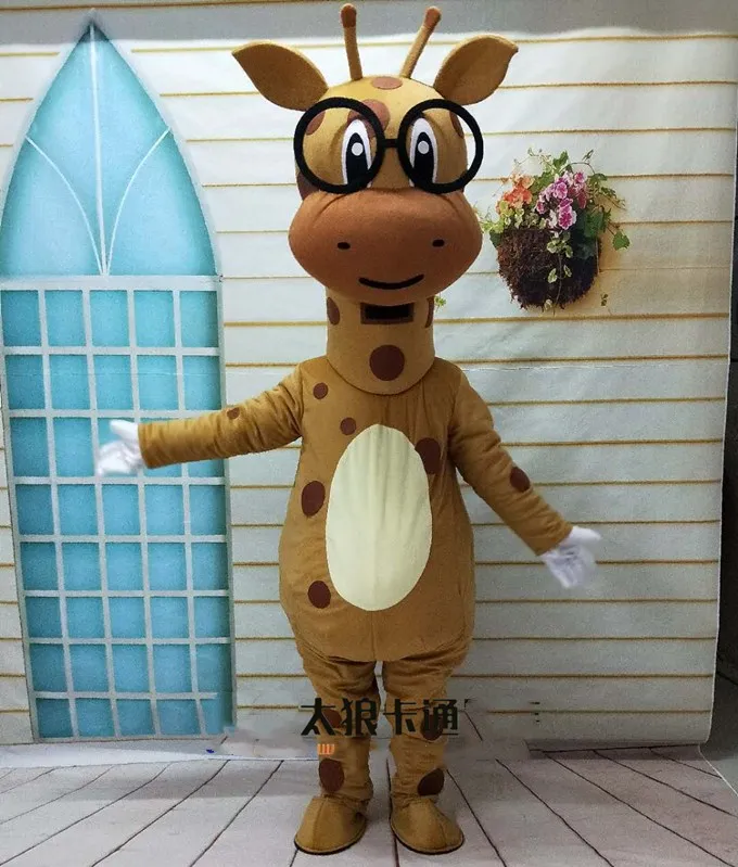 Giallo Giraffa Giraffa Costume della mascotte adulto personaggio dei cartoni animati abiti vestito Halloween natale Fancy Party abbigliamento pubblicità