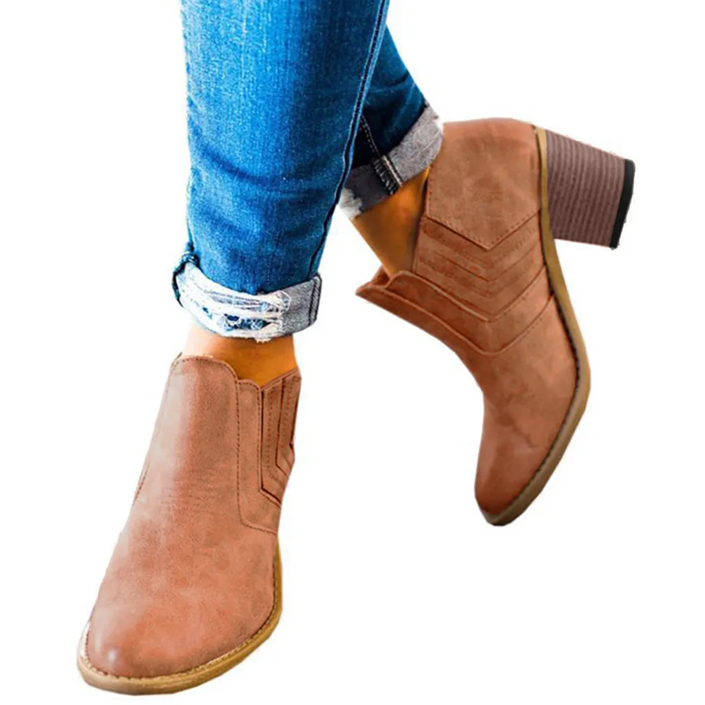 Женские ботинки Модные однотонные на танкетке для отдыха с круглым носком