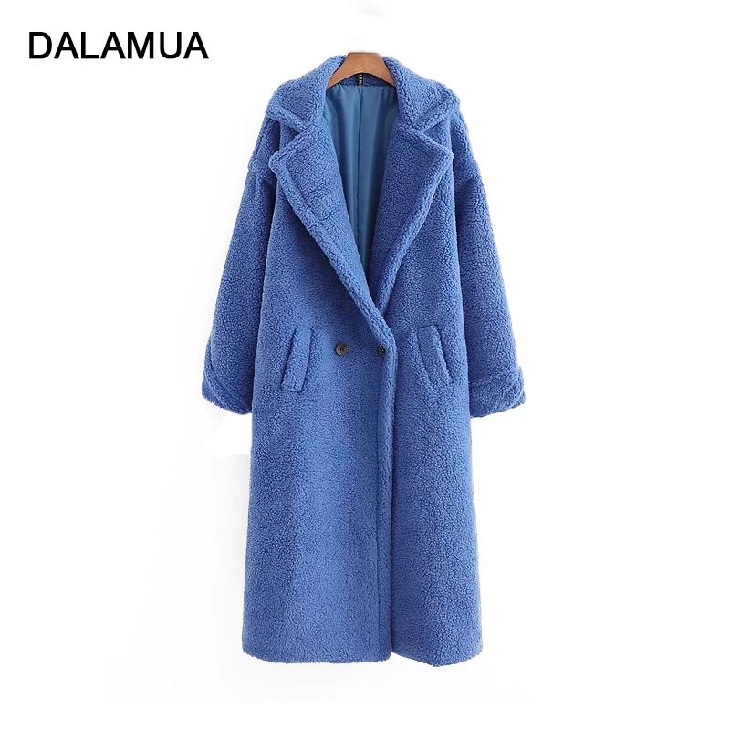 

Women Long Jacket Solid Teddy Coat Casual Turn Down Collar Winter Warm Elegant Fake Fur Fashion Outerwear Female Jackets Coats