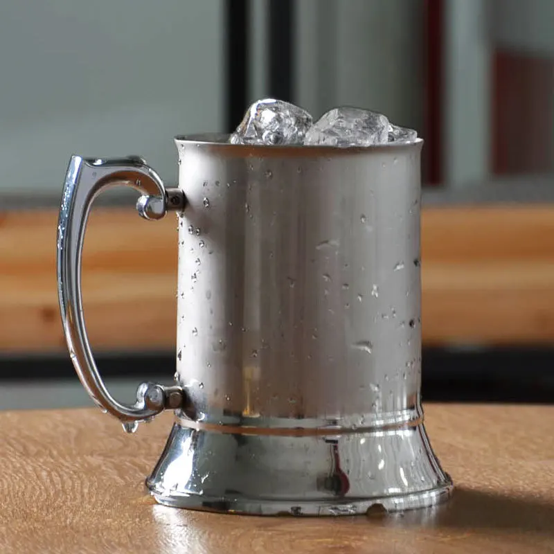 

450ml Tankard Stein Double Wall Stainless Steel Beer Mug Cocktail Breakfast Milk Mugs with Handgrip Coffee Cup Bar Tools