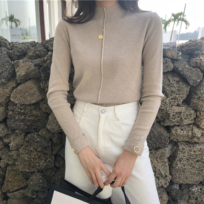 Chic Half-turtleneck Women Sweater Full Sleeve Female Knitted Pullovers Casual Solid Jumpers Autumn Winter Knit Tops 2019 | Женская