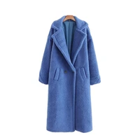 autumn winter women royal blue teddy coat stylish female thick warm cashmere jacket casual girls streetwear
