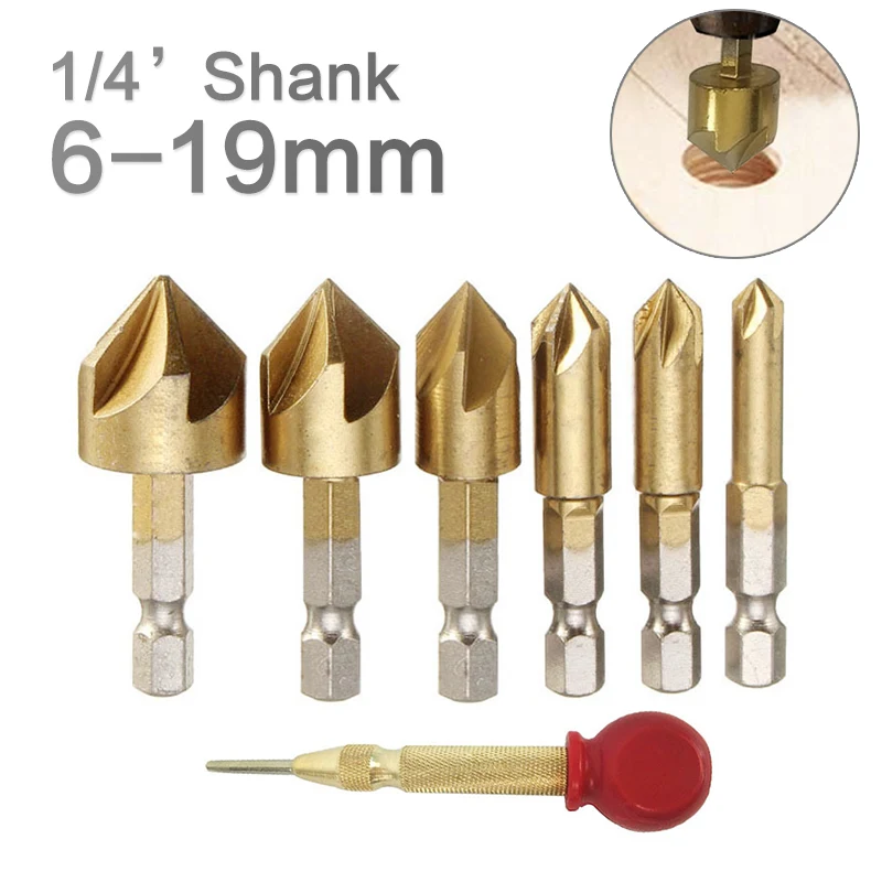 

Фаска из быстрорежущей стали 6-19 мм, зенкер с титановым покрытием, сверло 1/4 дюйма, шестигранный хвостовик, 90 градусов, фаска по дереву 6 мм-19 м...