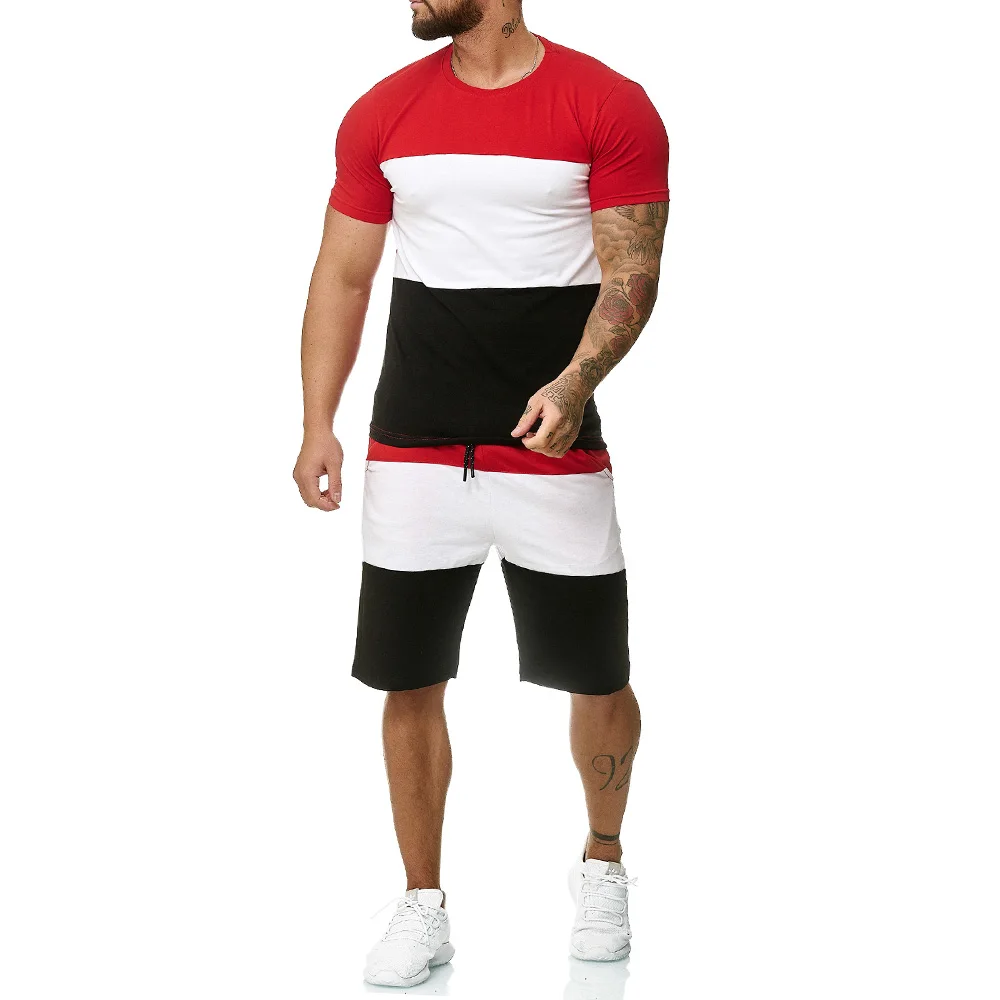 Men's Sets Mens 2 Piece Outfit Jogger Set Stripe Print Sweatsuits Casual Shorts Set Summer Fashion Clothing Male Short Tracksuit