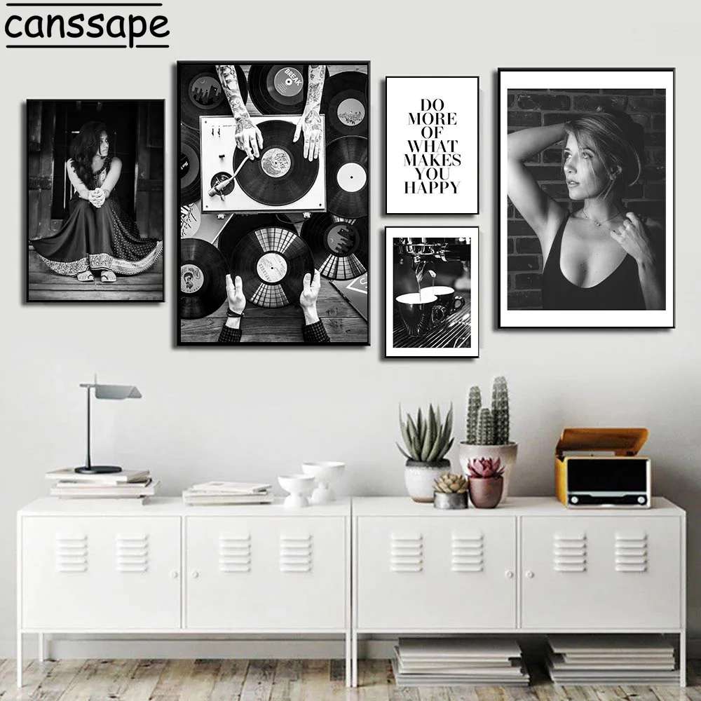 Плакат на холсте Черно-белый модные постеры и принты с сексуальной женщиной