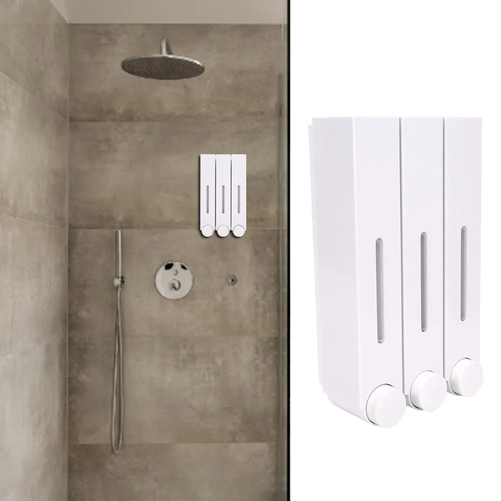 

420ML Wall Mount Shower Liquid Soap Dispenser Heat Resistant Three Head Shampoo Dispensers For Hotel Bathroom Family Restrooms
