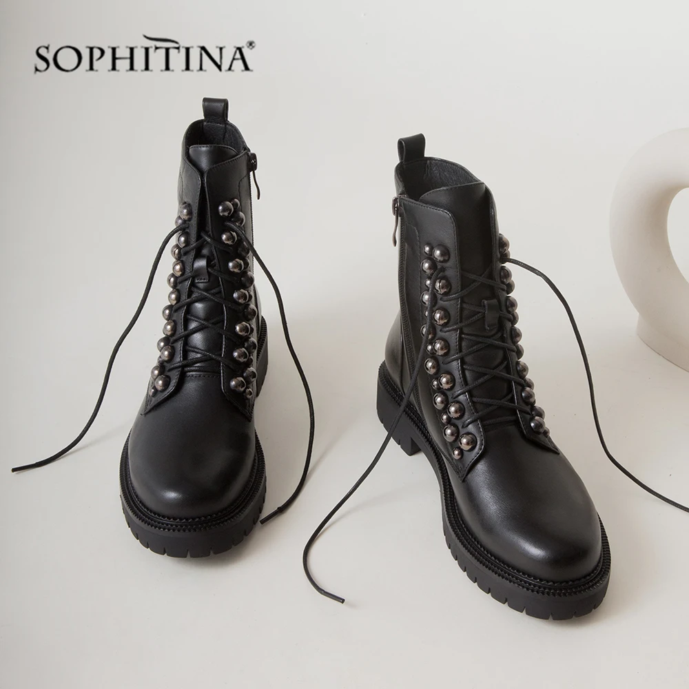 SOPHITINA/Специальный дизайн; ботинки из высококачественной натуральной кожи; удобная обувь на шнуровке с круглым носком; новые женские ботильоны; PC492