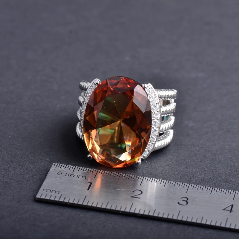 Женское кольцо с зултанитом из серебра 925 пробы крупным камнем Ov15 * 20 мм 15