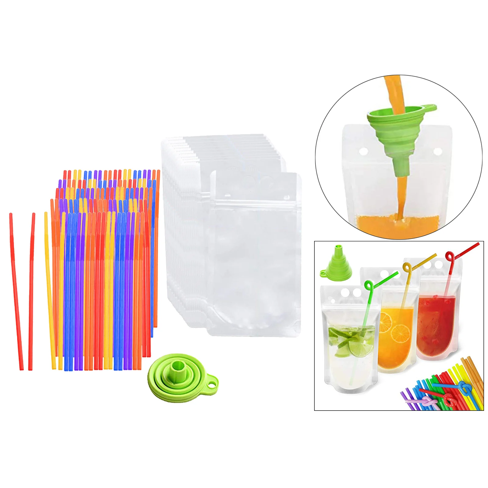 

100 Count Zipper Sealed Disposable Drink Pouches Plastic Juice Bags with Straws for Parties, Festivals