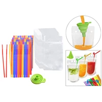 100 count zipper sealed disposable drink pouches plastic juice bags with straws for parties festivals