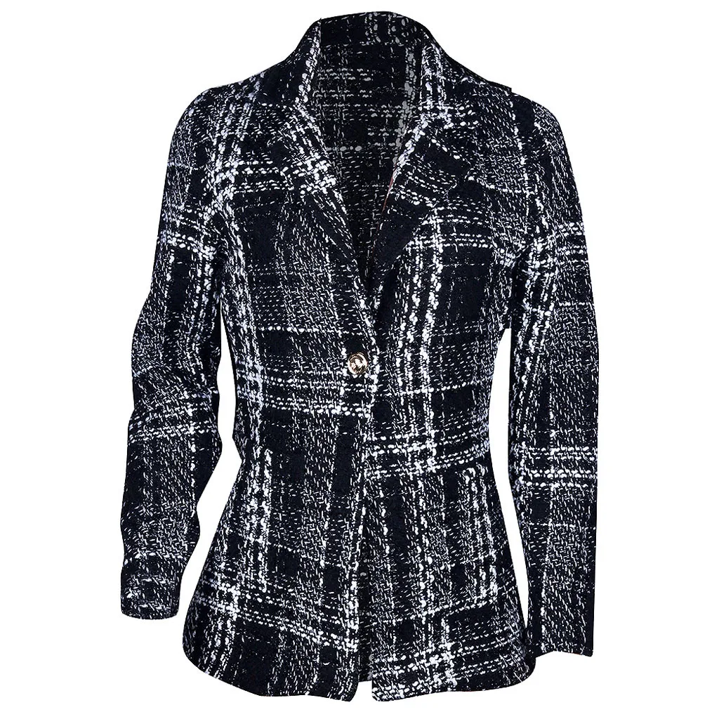 Женский винтажный двубортный офисный блейзер в клетку свободный шерстяной