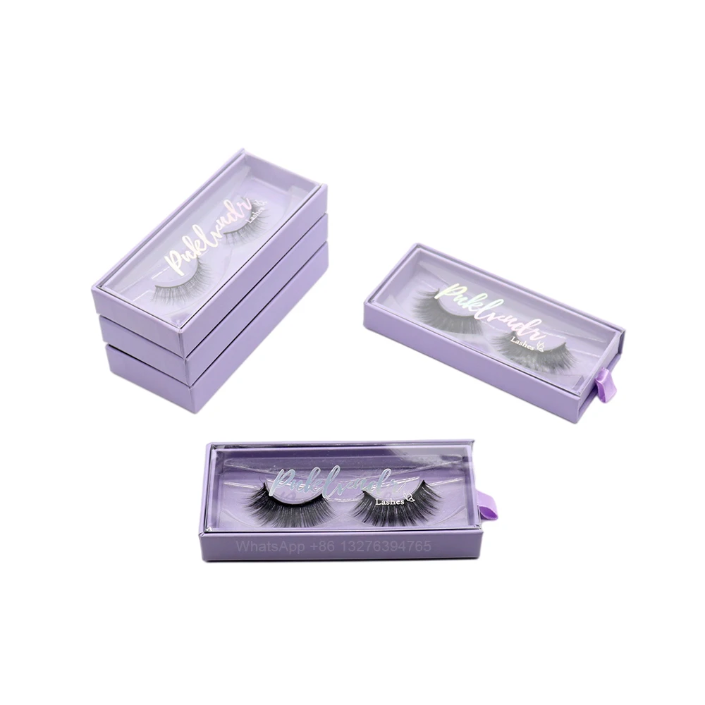 

Holographic Logo Eyelash Packaging Box Rectangular Transparent Drawer Lash Case Wholesale Natural 3D Mink Lashes With Packing