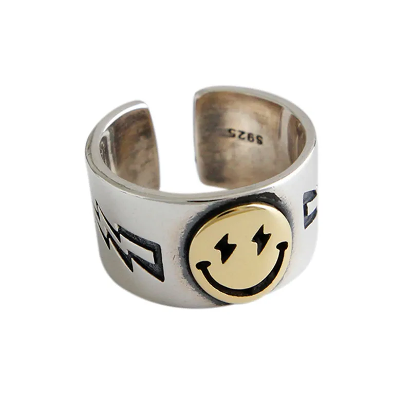 

Hot Punk Vintage Smile Face Rings For Women Boho Female Charms Jewelry Men Antique Knuckle Ring Fashion Party Gift