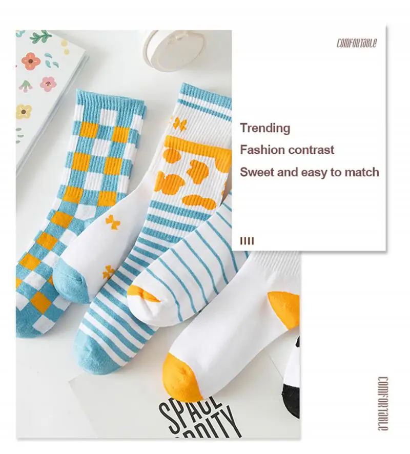 Носки хлопковые для взрослых модные круглые фермы с голубым небом черным и белым