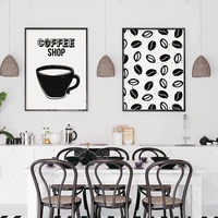 modern black and white canvas painting coffee cup coffee beans wall art prints picture coffee shop poster home interior decor