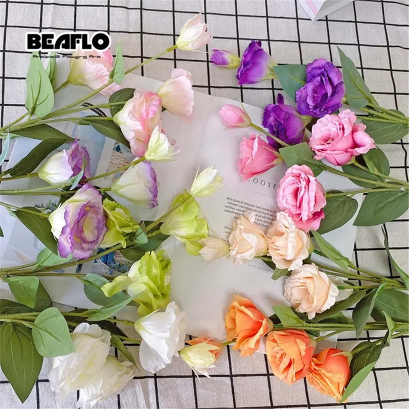 Искусственные шелковые цветы Eustoma 65 см 4 головки градиентные Цветочные