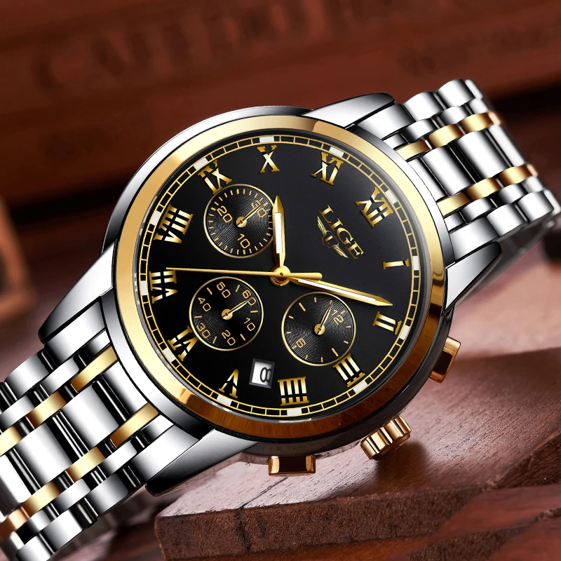 Часы LIGE Мужские кварцевые спортивные с хронографом популярные классические