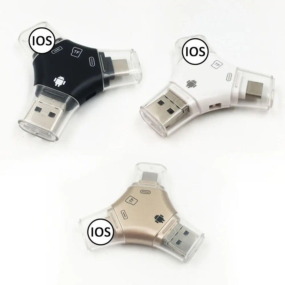 

4 In 1 OTG Type C USB 2.0 Micro USB Card Reader For IPhone Android Phones Multifunction TF Card Reading Adapter