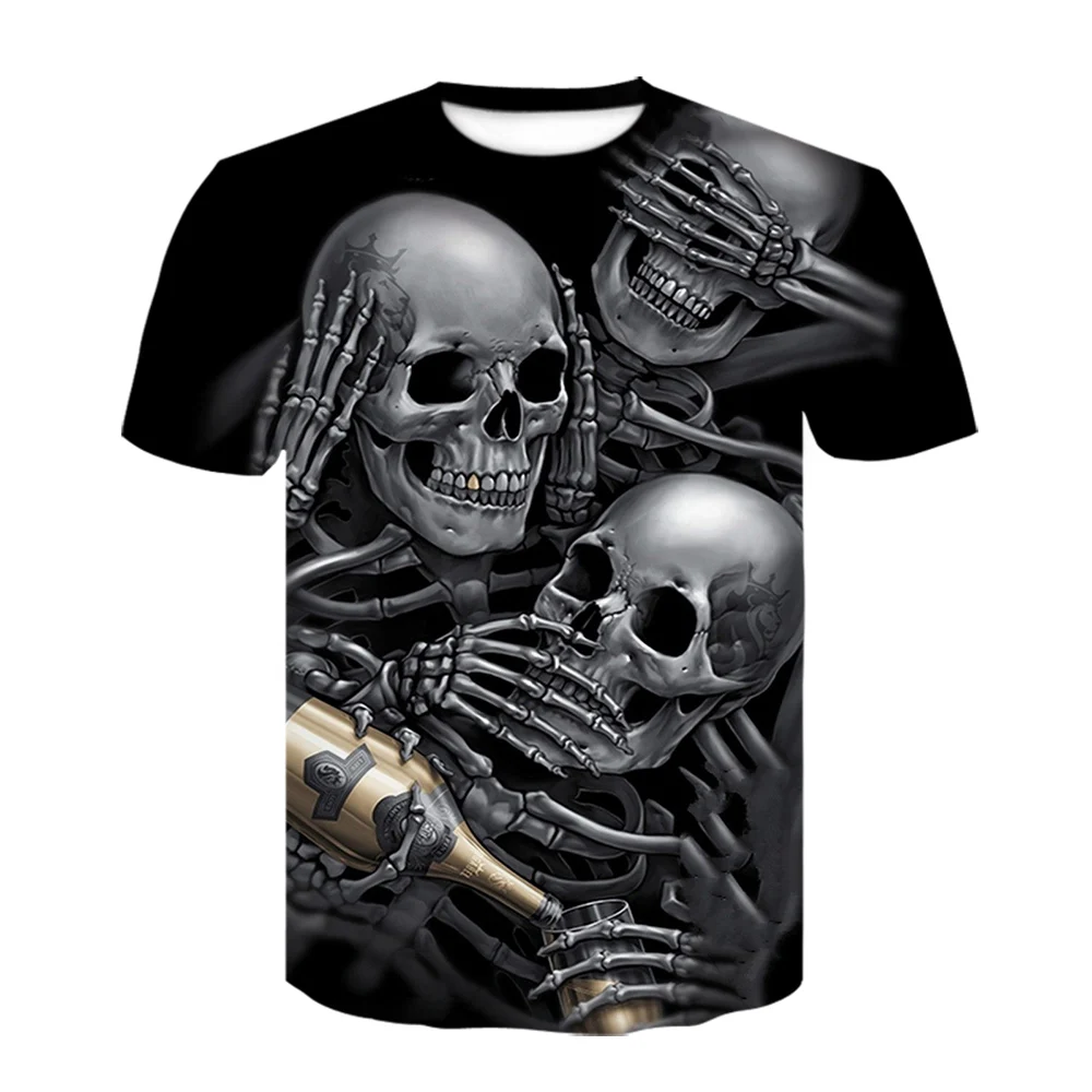 

Summer Men T-shirts Casual O-neck Short Sleeve Harajuku Tee Tops Hip Hop Style Clothes Fashion Streetwearskull 3d T Shirt Male