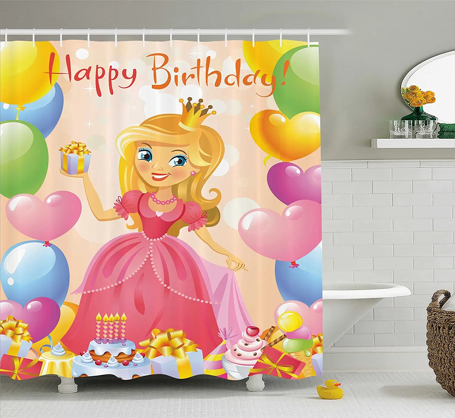 

Украшения на день рождения для дня рождения, принцесса на тему дня рождения с сердцами и воздушными шарами, домашний декор, шторы для ванной