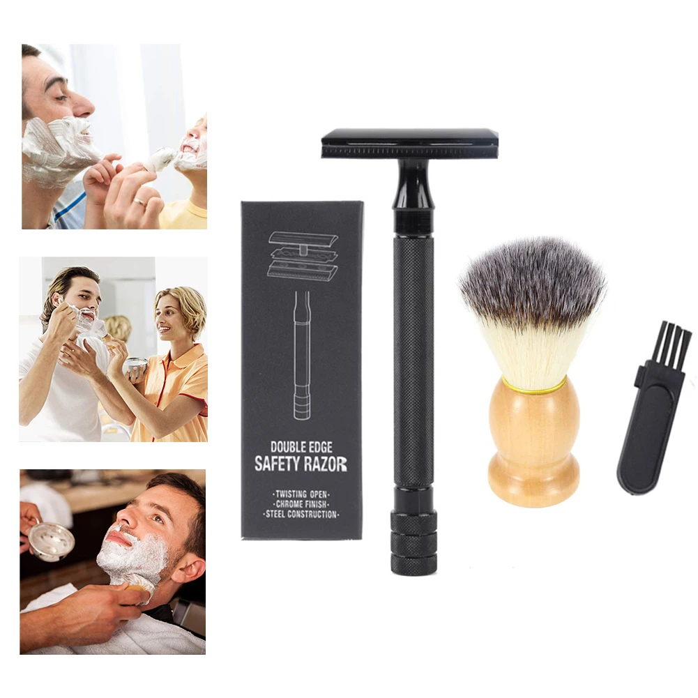 

Beard Razor Set Hand Double Sided Shaver Kit Shaving Brush Men Razor Case Shaving Accessories Personal Care Essentials Black