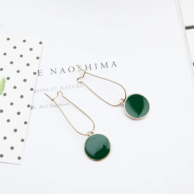 Aros de moda 1 пара Винтажные Ювелирные Изделия Женские Простые зеленые круглые серьги маленькая свежая девушка сердце Короткие серьги