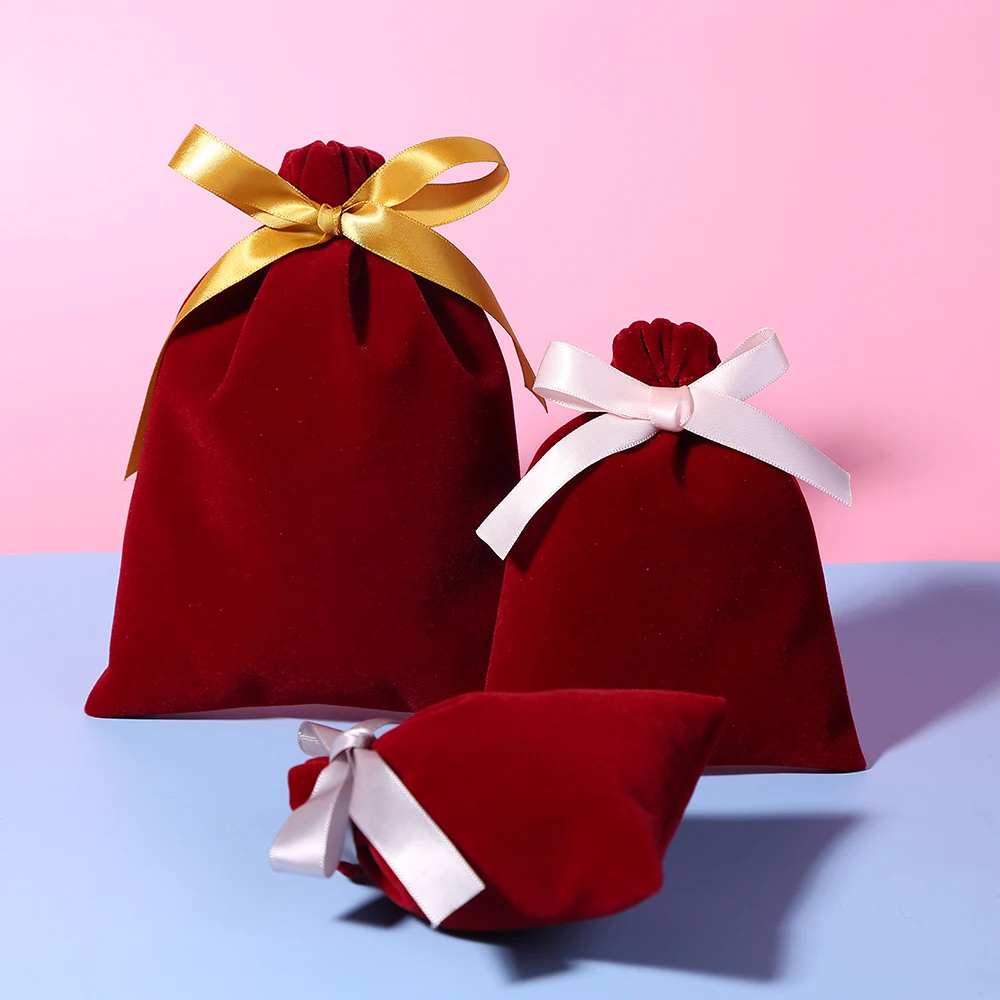 

50 Velvet Bag Jewelry Packaging Pouch Makeup Organizer Birthday Wedding Gift Bags Wrapping Supply Custom Logo Drawstring Sack