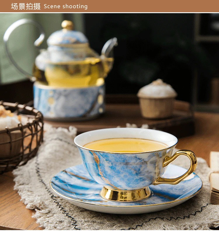 

Nordic Luxury Cup Handmade Creative High Quality Ceramic Creative Gold Saucer Spoon Set Cup Tazas Cafe Kitchen Drinkware DB60BD