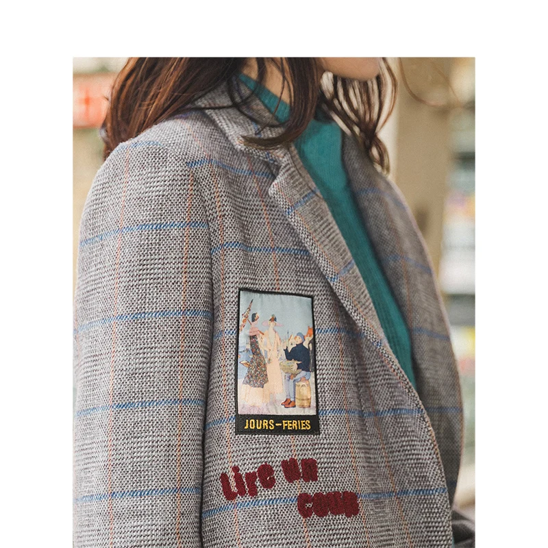 INMAN 2019 Winter New Arrival Turn Down Collar Waist Lacing One Button Embroidery Plaid Woolen Suit Coat |