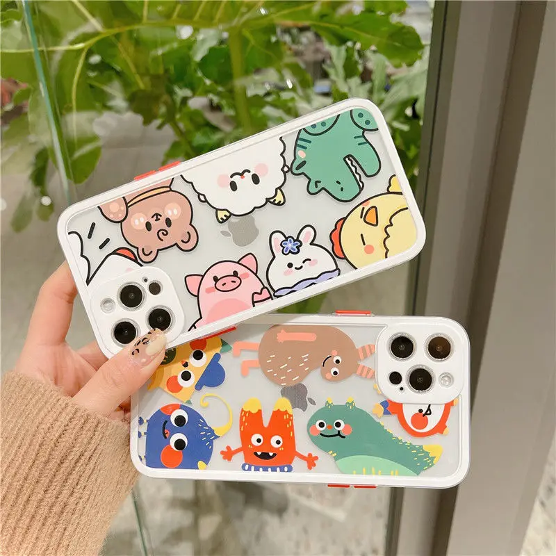 

Simple Cute Cartoon Monster Pig Rabbit Animal Phone Cover for Iphone 11 12 Mini Pro Max 7 8p Se Xs Xr Soft Silicone Phone Cases