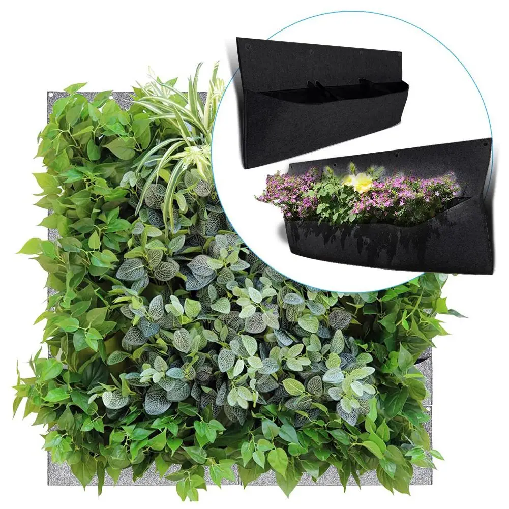 

Vertical Wall Garden Planter Felt Fabric Wall Hanging Planting Bags 3 Pockets Hanging Wall Plant Grow Bag Planting Container