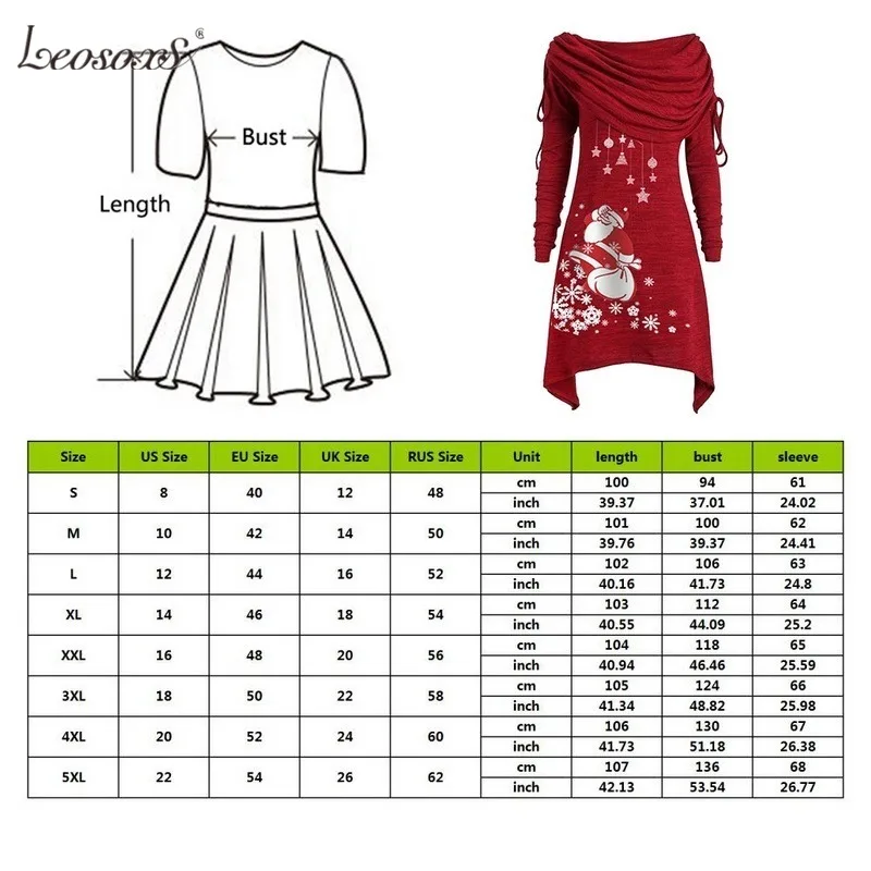 

New Long Sleeve Santa Claus Dress Women Snowflake Print Irregular Dress Top Female Fashion Female Christmas Clothes