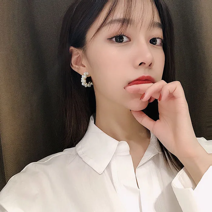 HUANZHI 2019 новые трендовые элегантные жемчужные геометрические серьги для женщин и