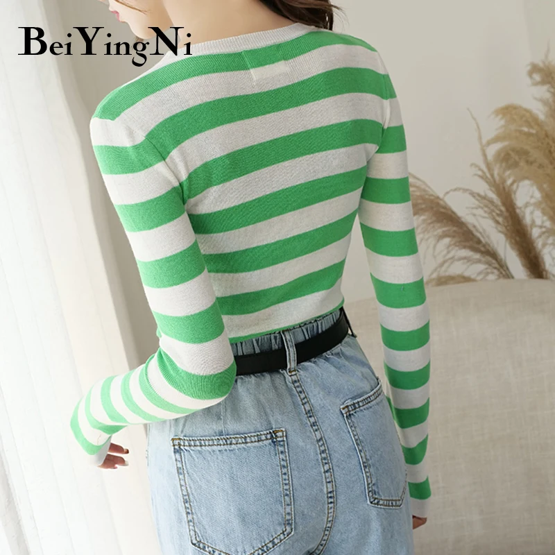 

Beiyingni Striped Sweater Female Retro Leisure Ulzzang Korean 2020 Pullover Women Tops Elegant Basic Chic Cute Sweaters Ladies